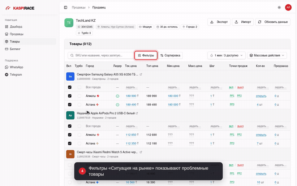 Фильтры «Ситуация на рынке» показывают проблемные товары